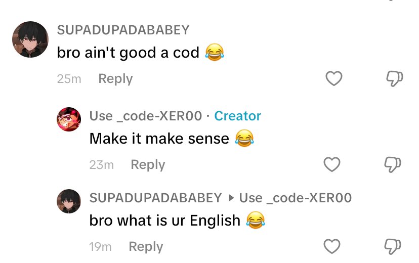 use_code_xer0's tweet photo. He ment to say bro ain’t  good at cod and he’s talking to me about good English 🤦🏽‍♂️ https://t.co/EhrseecwlJ