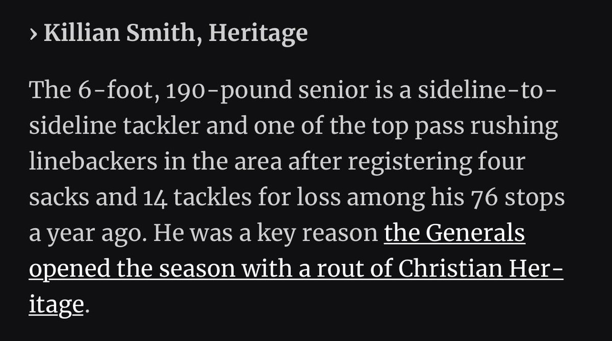 Heritage Generals FB Recruiting (@recruithhs) on Twitter photo Congratulations to our guy <a href="/killiangsmith16/">Killian Smith</a> for being recognized as one of the top linebackers to watch by the <a href="/SportsChatt/">TFP Sports</a>! Congratulations to our guy <a href="/killiangsmith16/">Killian Smith</a> for being recognized as one of the top linebackers to watch by the <a href="/SportsChatt/">TFP Sports</a>!