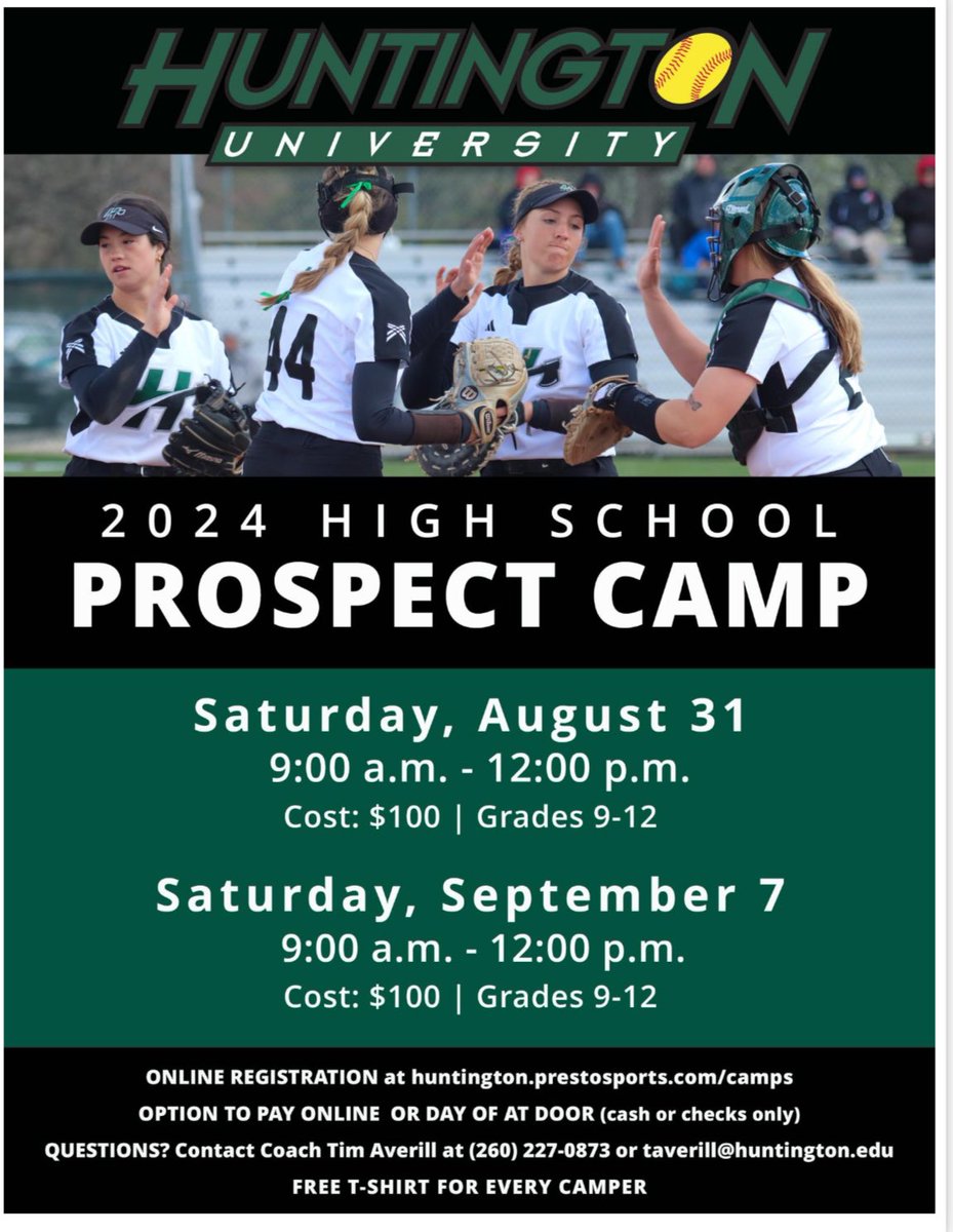 CAMP UPDATE: 
- Only 4 spots left for August 31st camp
- 10 spots left for September 7th camp

Sign up with this link:
huforms.formstack.com/forms/softball…

It’s going to be a great day of softball!