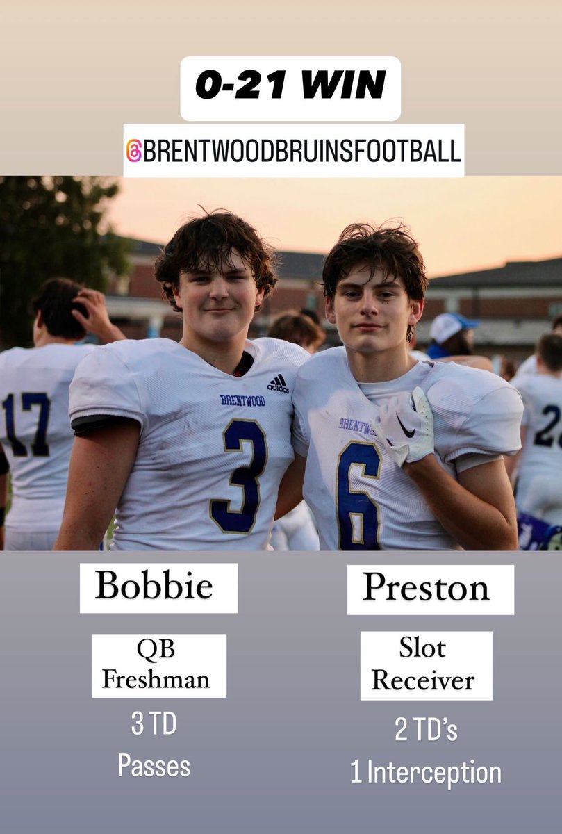 What a first game! Freshman Football
Brentwood Bruins <a href="/prestonkaforey/">Preston Kaforey</a> 
<a href="/wcsBHScf/">Brentwood Football</a> Class of 2028