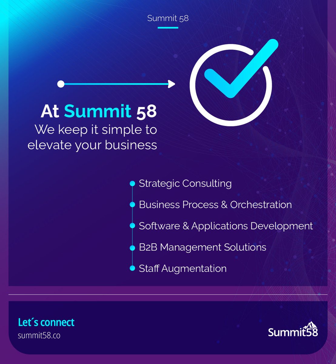 At Summit58, we simplify and help you achieve your business goals. Our team of business experts and engineers will guide you in elevating your business with our technology solutions and taking it to digital transformation. Let's connect lnkd.in/gEdsfTjh  #BusinessSolutions