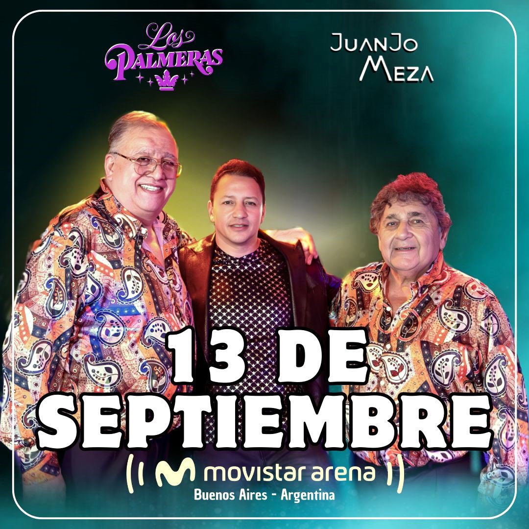 🎉 Atención mi gente 🎉 
Estoy emocionadísimo 😁 de anunciarles que este 13 de septiembre estaré en 𝐁𝐮𝐞𝐧𝐨𝐬 𝐀𝐢𝐫𝐞𝐬 🇦🇷 para un evento que será inolvidable. Junto a 𝐋𝐨𝐬𝐏𝐚𝐥𝐦𝐞𝐫𝐚𝐬,🌴 vamos a poner a vibrar el 𝐌𝐨𝐯𝐢𝐬𝐭𝐚𝐫 𝐀𝐫𝐞𝐧𝐚.