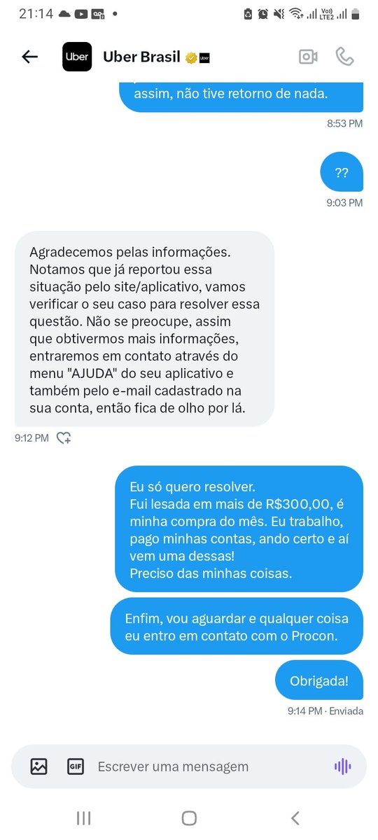 cotidiangel's tweet photo. A resposta que tive foi essa: 
Muito bom saber que podemos contar com você, Uber! https://t.co/JGCkQUOJel