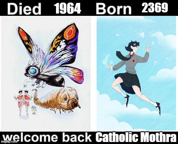 arcbeatle's tweet photo. Sometimes memes just happen and explaining them won't help. #mothra #sangmi https://t.co/e3HPr58ch6