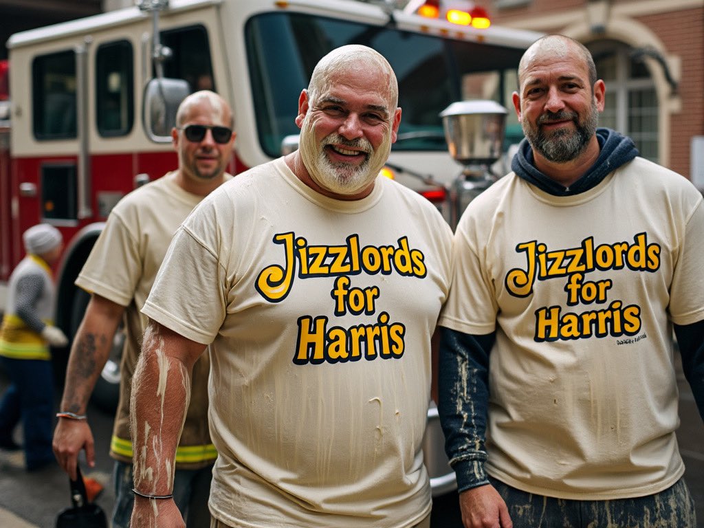 ArtlessBruv's tweet photo. Bill: “Most firemen at the station never vote blue. But me and Pete here, we ain’t like that.”

Pete: “You tell’m, Bill.”

Bill: “I’m tellin’ ‘em, Pete. That��s what I’m doin’. Truth is, Kamala is what keeps us on the city’s dime. You remember the Summer of Love, don’tcha?”

Pete: “Yeah, course I do.”

Bill: “I ain’t talkin’ to you, Pete. Don’t be a jagoff.”

Pete: “Sorry, Bill. Go on, tell’m.”

Bill: Whattya think I’m doin’ over here? I’m tellin’ ‘em. So anyway, Kamala encourages all them rowdy kids to burn stuff down. Then, after the burnin’ starts and them kids get arrested, she helps bail ‘em out so they can burn again! Keeps us busy, and no layoffs.”

Pete: “That’s it! Tell’m, Bill, you tell’m!”

Bill: “I already told’m, Pete, ya goddamn Jagoff! So anyway, that’s why we’re proud jizzlords for Harris.”

Pete: “Yeah! Proud jizzlords! That’s right! Just like he told ya!”

—Bill and Pete from Pittsburgh, Pennsylvania