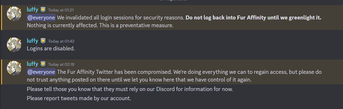 RaealTheProto's tweet image. FurAffinity Twitter accounts and website compromised, DO NOT ENGAGUE with either site