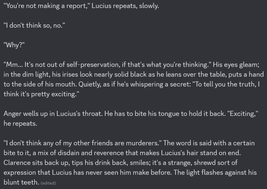 I keep writing in Discord and not posting it anywhere (except for Azu's DMs) LOL. The specific vibes of this scene keep rotating in my head in both comic and in written form