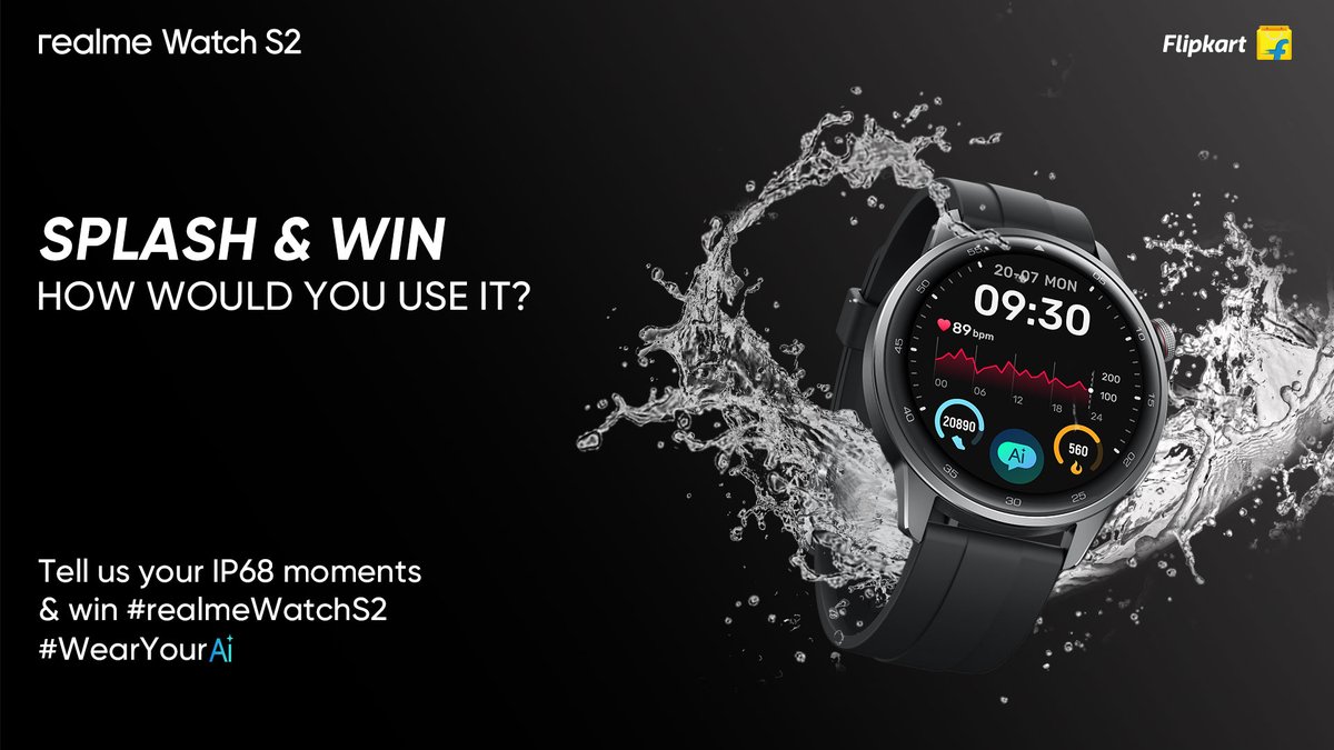 What's your ultimate water adventure?
Comment below on how you'd use the #realmeWatchS2's IP68 water resistance—whether it's for a swim or a hike and get a chance to win #realmeWatchS2

For hints visit <a href="/Flipkart/">Flipkart</a>: bit.ly/3WOo10I  
T&amp;C 
bit.ly/3SYLHND
#WearYourAI