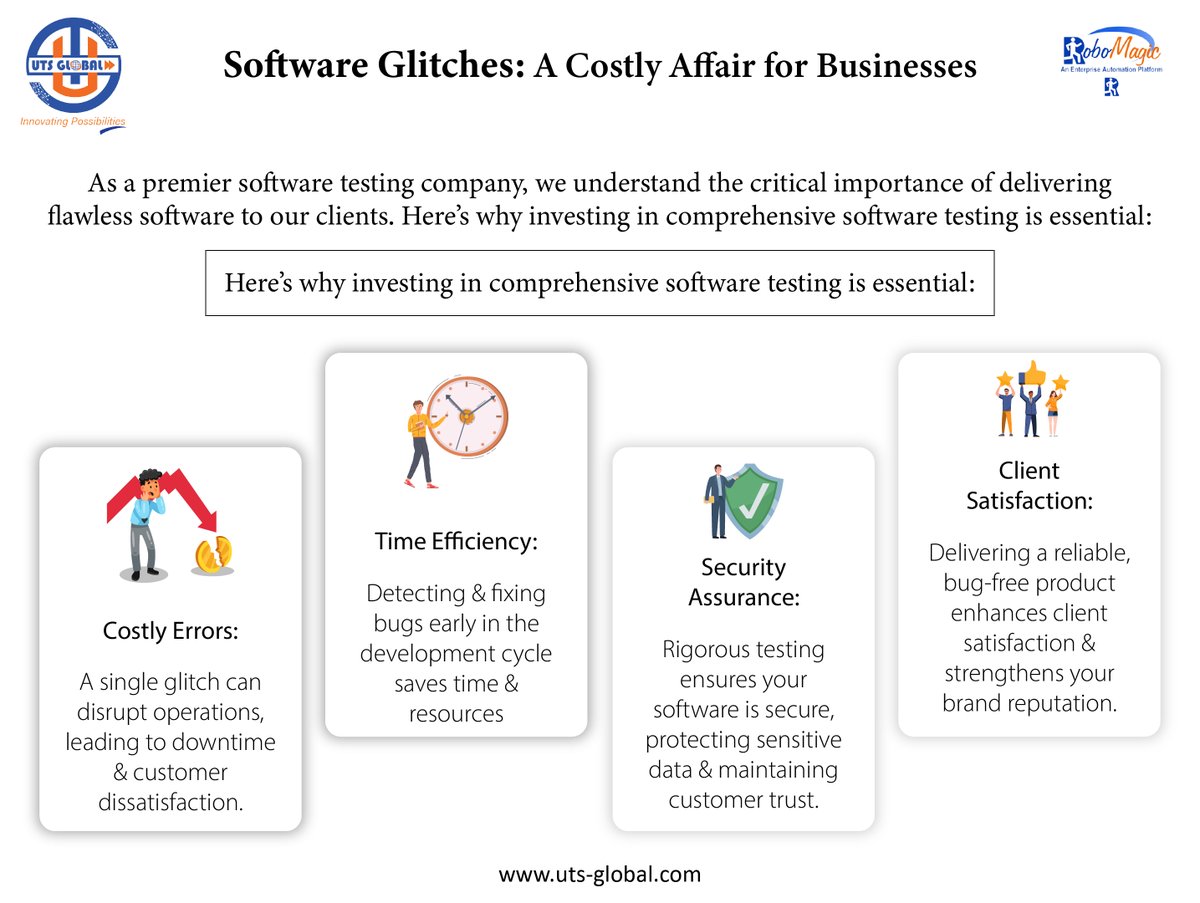 UniversalTech17's tweet image. TestMagic™ – A NextGen AI/ML-Based 100% Scriptless End-to-End One-Test Hyper Automation platform for all your testing needs.
- uts-global.com
#softwaretesting #softwaretestingcompany #softwaretestingtools
#softwareglitches #testmagic #uts