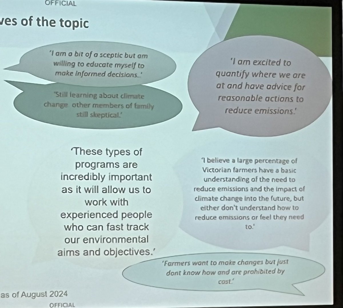 Know your number, understand your number, and what the drivers are of your number. Alison Kelly ⁦<a href="/VicGovAg/">Agriculture Victoria</a>⁩ talking on the On-Farm Emissions Action Plan Pilot. A 1 on 1 extension model with positive feedback from livestock producers. #L2024 #SustainableAgriculture