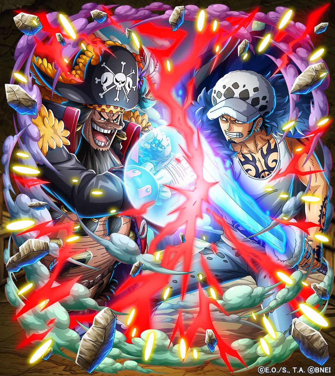 ONE_PIECE_TC's tweet photo. New Character Info! 
Blackbeard VS Law - Clash of the Worst Generations

📌 Keypoint
- Blackbeard: Special that applies "Territory: Powerhouse class" to the field!
- Law: Ability that boosts Striker characters! 

#ONEPIECE #OPTC https://t.co/XPDmlLzZN0