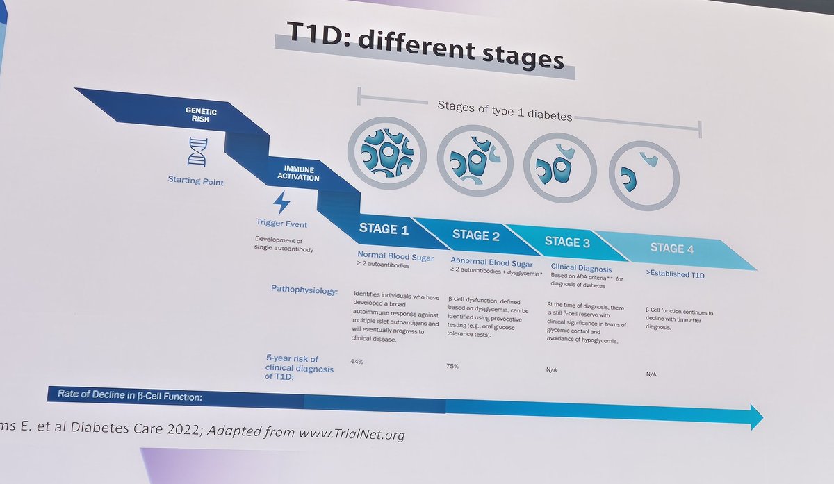 The new face of T1D: The condition starts silently (Stage 1 &amp; 2) before progressing to hyperglycaemia, symptoms &amp; insulin (Stage 3 T1D) - Prof Chantal Mathieu 

"Our generation will see the end of type 1 diabetes... preventing beta-cell destruction" 

#24ADC