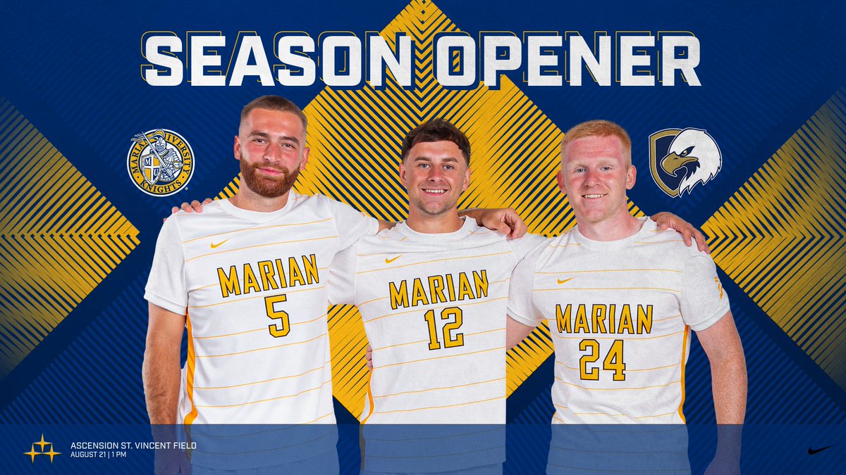 Marian Knights (@muknights) on Twitter photo GAMEDAY!! <a href="/MarianMSOC/">Marian University Men's Soccer</a> opens their regular season this afternoon as they take on Judson at Ascension St. Vincent Field!
2024 officially starts at 1:00 PM! GAMEDAY!! <a href="/MarianMSOC/">Marian University Men's Soccer</a> opens their regular season this afternoon as they take on Judson at Ascension St. Vincent Field!
2024 officially starts at 1:00 PM!