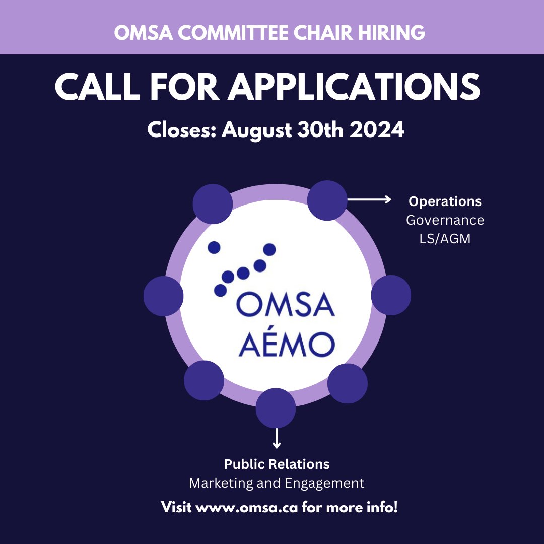 Looking for ways to be involved? OMSA is reopening chair hiring for three committees: Marketing and Engagement, Governance, and LS/AGM! Applications close August 30th, 2024 at 11:59 pm.

docs.google.com/forms/d/e/1FAI…