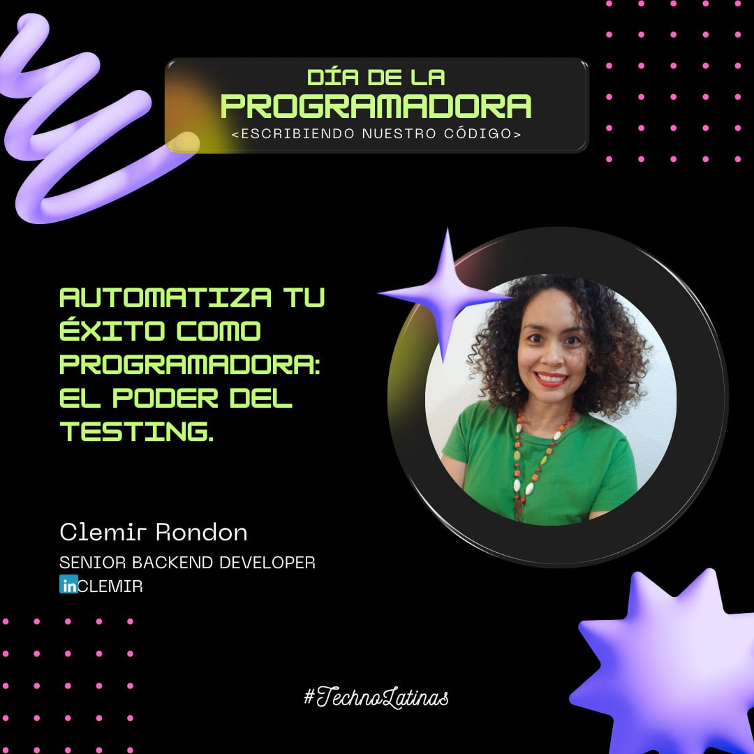 Technolatinas's tweet photo. 🚨Seguimos con la presentación de nuestras speakers.🤩 ¡Descubre el poder de las pruebas automatizadas con Clemir Rondon @clemir  en el #DíadelaProgramadora 2024! 🚀 
📅 ¡Últimos días para registrarte! 
Asegura tu lugar aquí: 👉🏼 https://t.co/N2lUoybFnx https://t.co/gzLlQsvumU