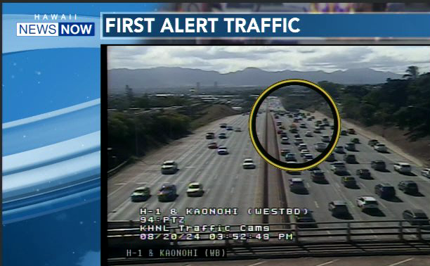 jonmasaki's tweet photo. First Alert Traffic:

Stalled vehicle in the second lane from the left on the H-1 westbound past the Kaonohi Overpass. HPD is on the scene.  #hitraffic #hnn https://t.co/7JTagCrvxu