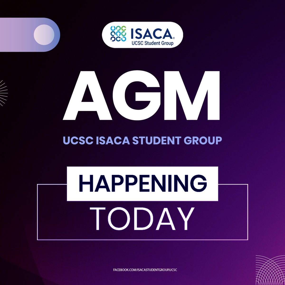 ucscisg's tweet photo. 🚨 Happening Today! 🚨

The Annual General Meeting 2024 of the ISACA Student Group at UCSC is finally here!

📅 Date: Today, 21st August  
⏰ Time: 4:00 PM - 6:00 PM  
📍 Venue: S203 Hall, UCSC

#ISACA #AGM #EXCOM https://t.co/1VkkW385kj