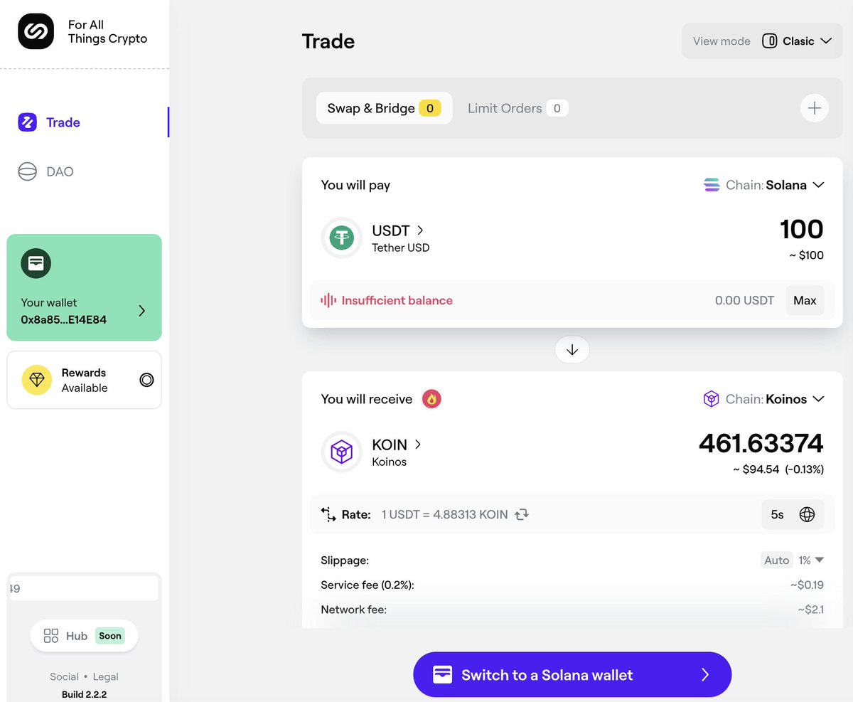 <a href="/KoinosNetwork/">Koinos</a> <a href="/FinanceChainge/">Chainge 🪢</a> Yeah, look at this one. Use USDT on Solana to buy KOIN on Koinos