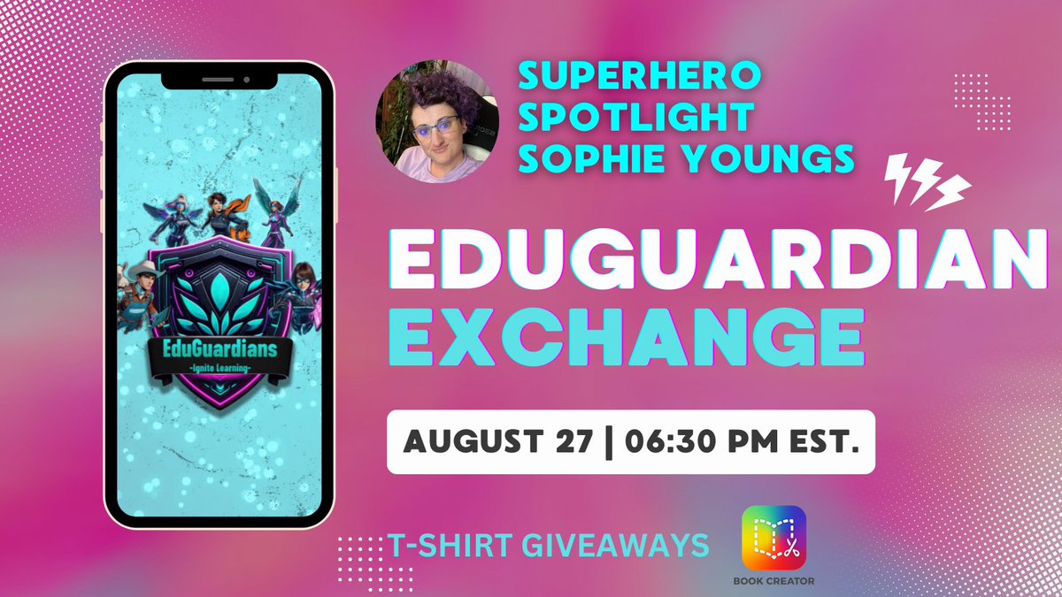 EduGuardians (@eduguardian5) on Twitter photo 🎉 Join us for the next EduGuardian Exchange! 🎉
🦸♀️ Superhero Spotlight: <a href="/levelupsophie/">Sophie #EduGuardian</a>
📅 Date: August 27
⏰ Time: 6:30 PM EST
#TechTshirtTuesday Giveaways from <a href="/BookCreatorApp/">Book Creator Team</a>
Bring your "EXTRA"—sign up! 👉 tinyurl.com/mr2w8hbs
#EduGuardians #EdTech 🎉 Join us for the next EduGuardian Exchange! 🎉
🦸♀️ Superhero Spotlight: <a href="/levelupsophie/">Sophie #EduGuardian</a>
📅 Date: August 27
⏰ Time: 6:30 PM EST
#TechTshirtTuesday Giveaways from <a href="/BookCreatorApp/">Book Creator Team</a>
Bring your "EXTRA"—sign up! 👉 tinyurl.com/mr2w8hbs
#EduGuardians #EdTech