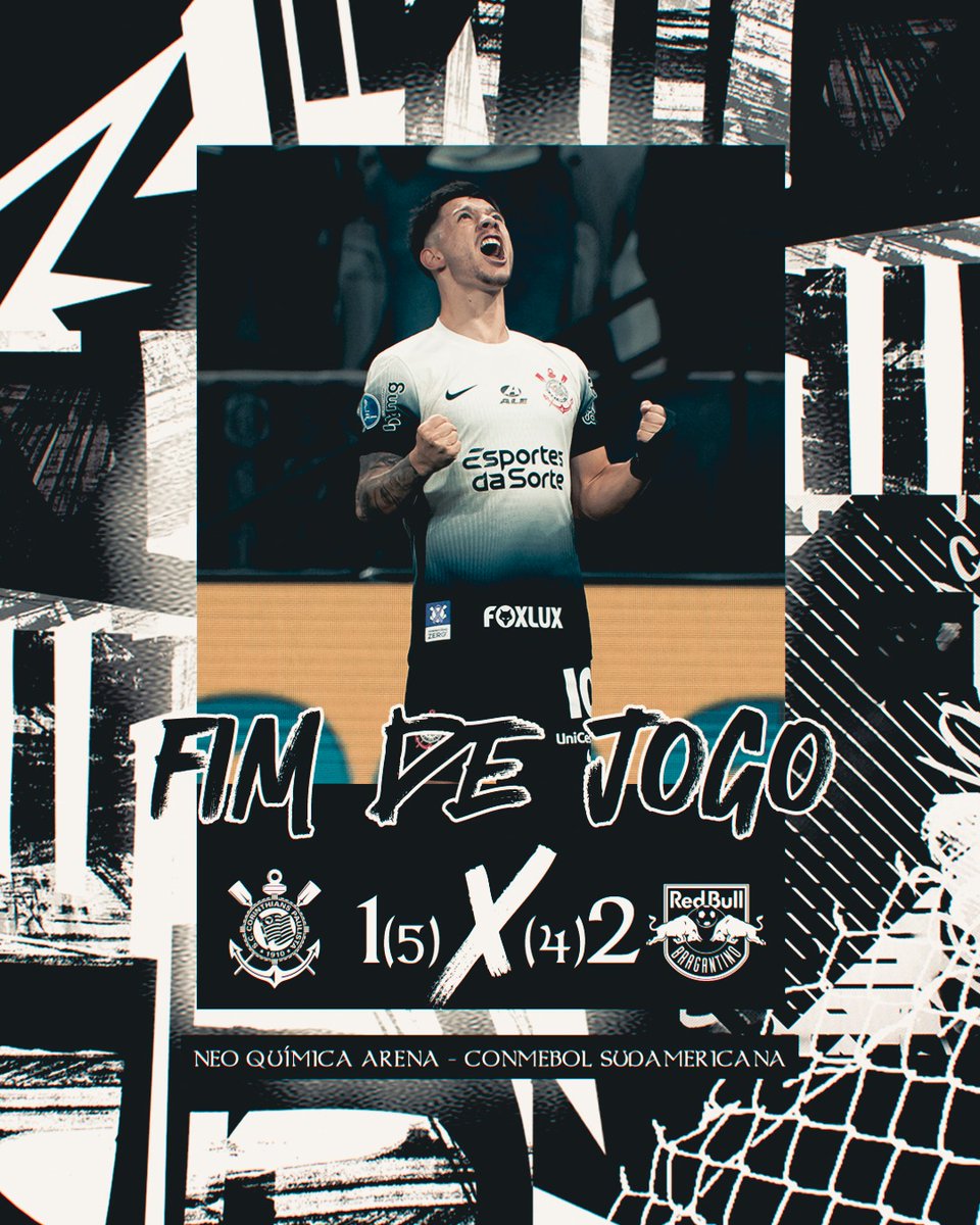 Corinthians's tweet image. FIMMMMMM DE JOGO NA NEO QUÍMICA ARENA!!!!!!!!!!!!!!!!!!!!!

ESTAMOS NAS QUARTAS DE FINAL DA CONMEBOL SUDAMERICANA!!!!!!!!!!!!!!!!!!!

Corinthians 1 (5) 🆚 2 (4) Red Bull Bragantino

⚽ Rodrigo Garro

#VaiCorinthians