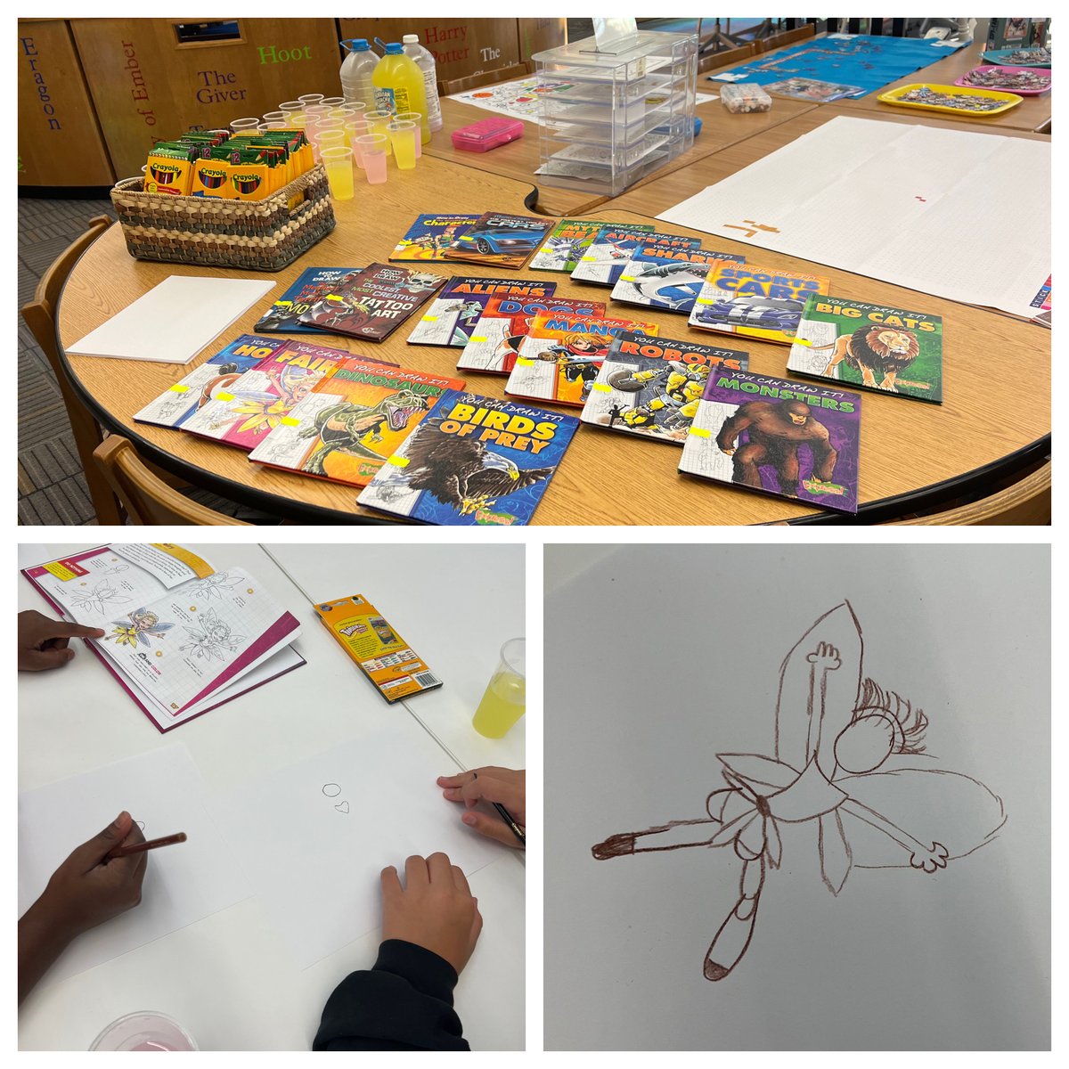 DCMSMediaCenter's tweet image. We combined National Lemonade Day with #ArtInTheLibrary for today’s Drink &amp;amp; Draw event. Students were able to choose from a selection of how-to-draw books. We love celebrating a wide variety of holidays! @DutchmanCreekMS #MorningEvents #MoreThanBooks #GoGators
