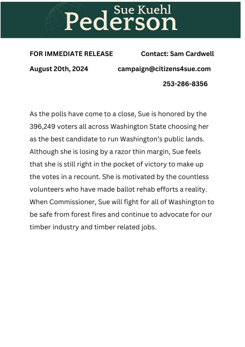 Sue Kuehl Pederson's most recent statement.