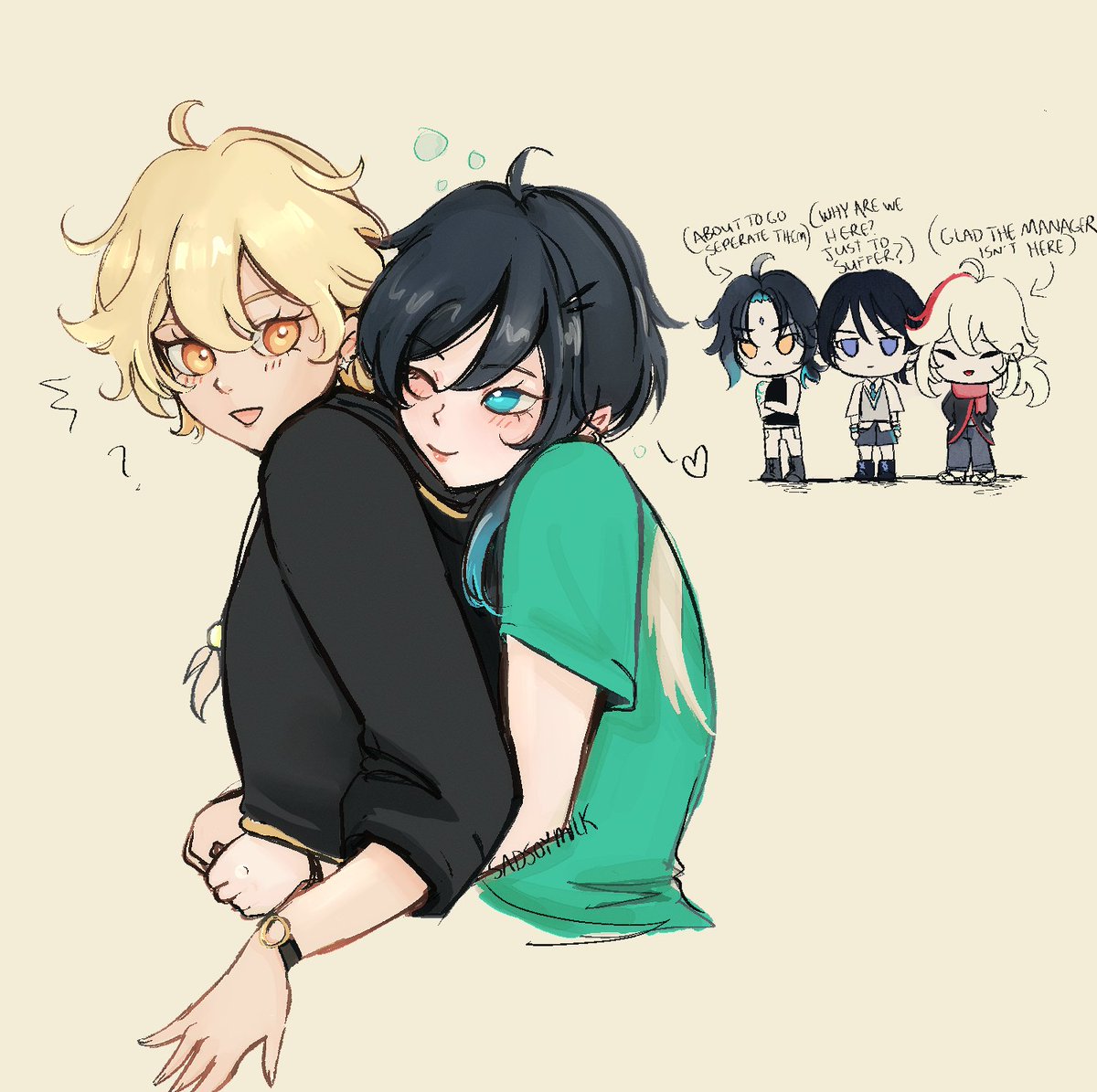 foamybunny's tweet image. #aether_week2024 #venther #Aether 
day 2: idol AU! I like to imagine that venti is a PR nightmare for the group due to his... bad habits.  but he&apos;s so talented (and cute) that he gets away with it