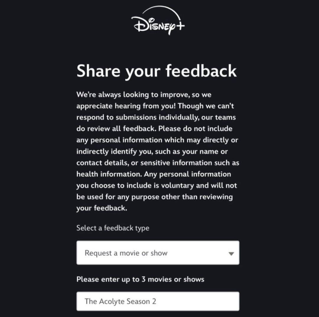 #SaveTheAcolyte #RenewTheAcolyte   
Go to link help.disneyplus.com/article/disney… 
Scroll down to “Submit Feedback”