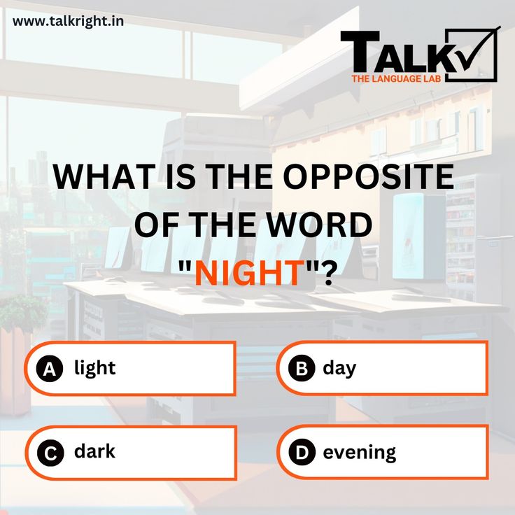 TalkRightLab's tweet photo. Let's Play with Words!
Engage your brain in our English Quiz! What's the opposite of the word "Night"? Comment your answer below and let's see who gets it right!
𝐕𝐢𝐬𝐢𝐭: https://t.co/oTds9Glpgc

#EnglishQuiz #TalkRightLanguageLab #talkright https://t.co/oyvb8mys0T