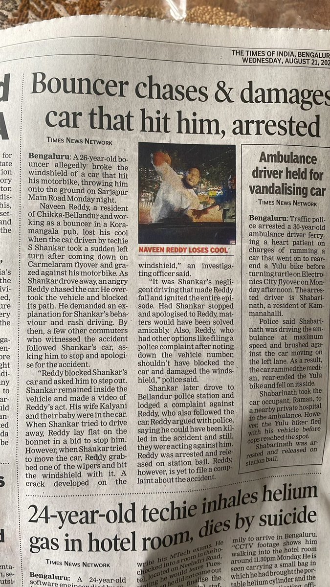 BalagereConnect's tweet photo. story published @TOIBengaluru @timesofindia does not mention that bouncer was drunk. Why ?
It's clear #roadrage case where person assaulted was drunk &amp; hit car, he is at fault, Talk to victims also before publishing news. @BlrCityPolice
@0RRCA @east_bengaluru https://t.co/aazgpl6HxG