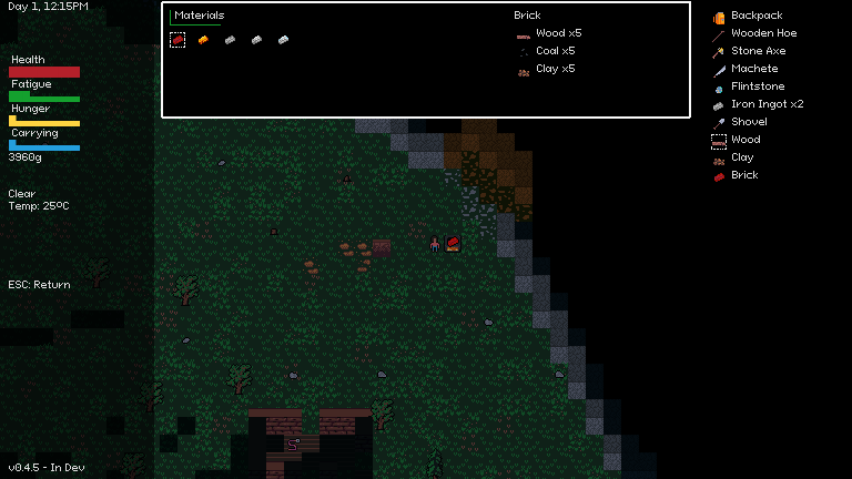 emeraldwoodsgm's tweet image. You can now make bricks in the furnace, and use them to build brick walls and stuff. Emerald Woods #farming #crafting #roguelike