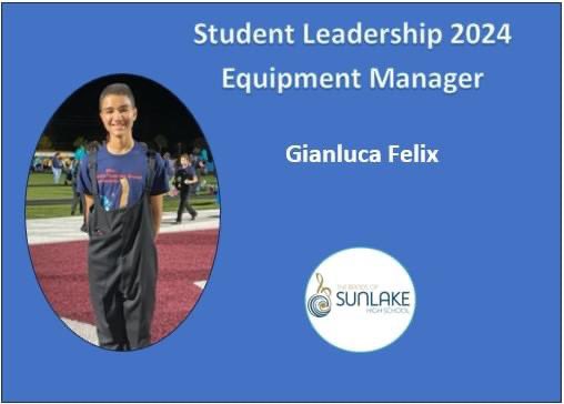 SunlakeBand's tweet photo. Over the next several days, we want to introduce you to the students taking on leadership roles this school year.  We start by introducing you to the Equipment Managers:

Jad Dean
Alina Diaz
Gianluca Felix
Ryan Winslow https://t.co/20P7rDOodo