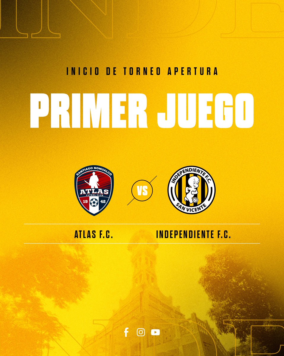 #IndependienteFC | J1 Inició del Apertura 2024 de la Tercera División de Fútbol 😎👊🏻

🆚 A.S ATLAS FC de Santiago Nonualco 

📢 Pendientes a nuestras redes sociales para confirmación de Día y hora de este fin de semana 🟡⚫️👻

#VamosInde #EstamosDeVuelta 👻🟡⚫️