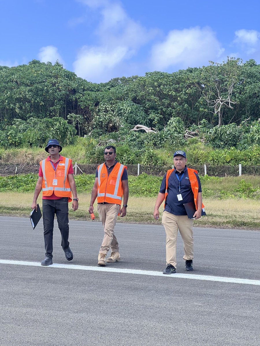 NadiAirport's tweet photo. #FlameTree consultants, CAAF inspector & Fiji Airports staff on the Rotuma aerodrome as they prepare to wrap up pavement upgrade works at Rotuma Airport! #FlightSafety #Compliance & #FAProjects ๐ @MCTTTFiji @MTCAFiji @FijiGovernment @slrabuka @sun_fiji @fijitimes https://t.co/yuK9D7m0eX
