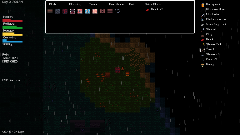 emeraldwoodsgm's tweet image. You can now make bricks in the furnace, and use them to build brick walls and stuff. Emerald Woods #farming #crafting #roguelike