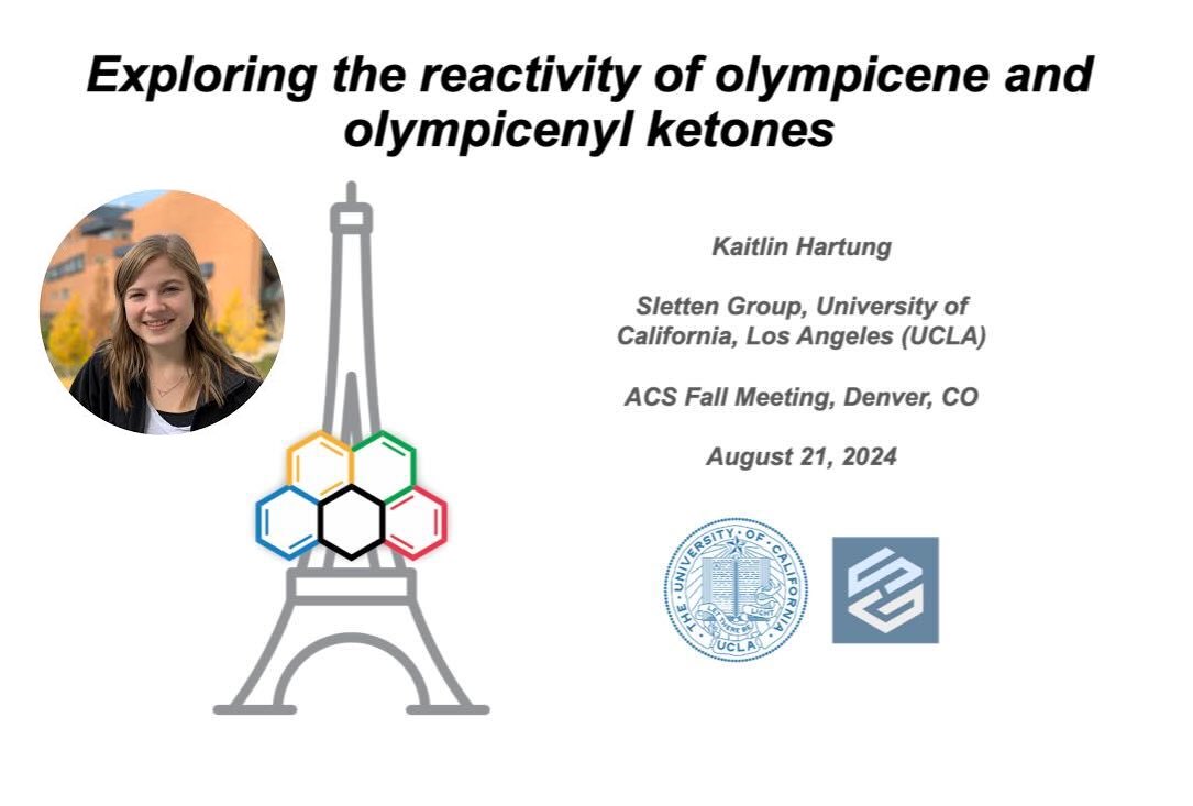 Tomorrow (Wednesday) at 11:35 in Mile High Ballroom 4D in the Colorado Convention Center Kaitlin represents the Sletten Group at #ACSFall2024. Check out some olympicene chemistry!