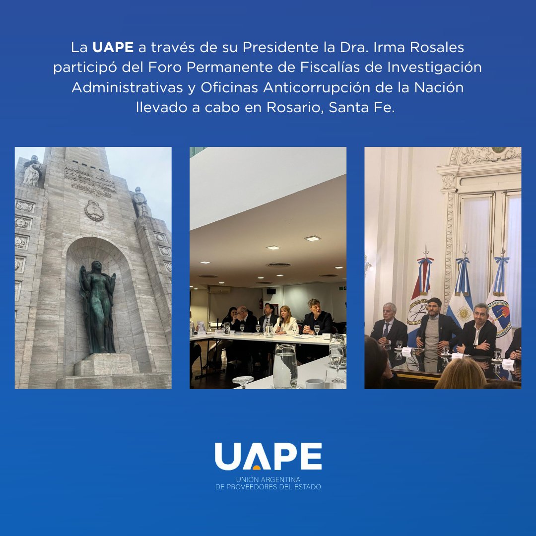 ➡ La Unión Argentina de Proveedores del Estado a través de su Presidente la Dra. Irma Rosales participó del Foro Permanente de Fiscalías de Investigación Administrativas y Oficinas Anticorrupción de la Nación.

#UAPE #ForoPermanente #UAPEINFORMA