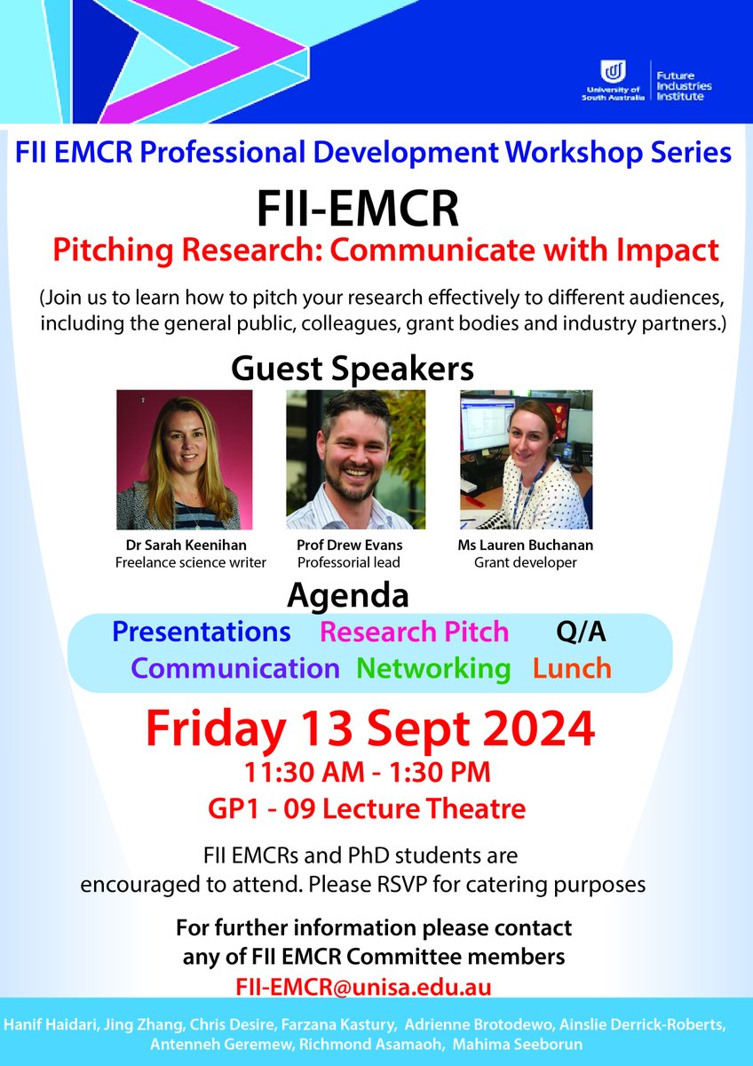 FII-EMCR (@fii_emcr) on Twitter photo Join us for an exciting event on mastering research communication! Learn how to pitch with impact from expert guest speakers. Details in the flyer!!!. #ResearchCommunication #PitchWithImpact"
<a href="/UniSAFII/">UniSA Future Industries Institute</a>
#EMCRworkshops Join us for an exciting event on mastering research communication! Learn how to pitch with impact from expert guest speakers. Details in the flyer!!!. #ResearchCommunication #PitchWithImpact"
<a href="/UniSAFII/">UniSA Future Industries Institute</a>
#EMCRworkshops