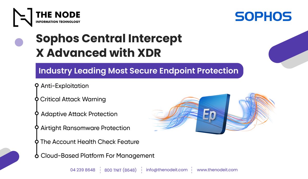 thenodeit's tweet image. Sophos Central Intercept X Advanced with XDR. Stay ahead of cyber threats with Next-level protection for your business  Contact us at:Toll-Free: 800-TNIT (800 8648) 📧 info@thenodeit.com 🌐 thenodeit.com   #IT #DigitalInfrastructure #NodeIT #CyberSecurity #XDR #Sophos
