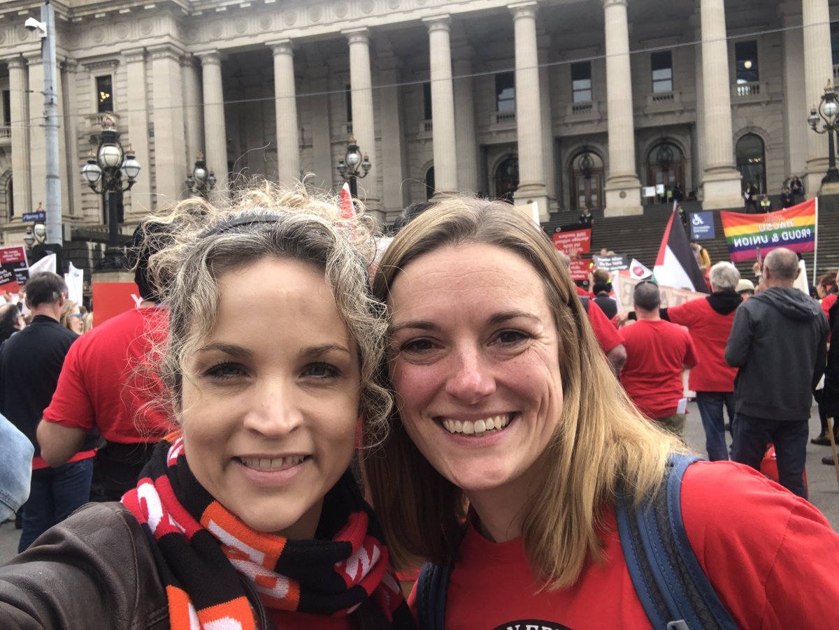 Marching with the mighty members of @AEUVictoria today.  TAFE teachers are on strike demanding a fair deal - they deserve decent pay and conditions! #springst <a href="/VicUnions/">Victorian Trades Hall Council</a>