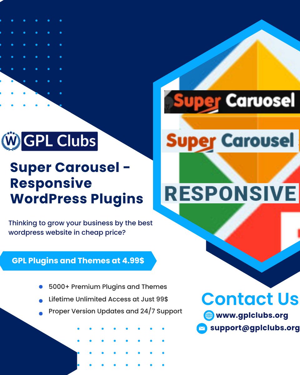 GplClubs's tweet photo. 🌐 Super Carousel - Responsive WordPress Plugins at just 4.99$👍👍

🏆 Buy from here : https://t.co/DouzvgkucG

🌏 Our website - https://t.co/SI999jOCWg
   Email us : support@gplclubs.org

#wordpressplugins 
#gplplugin 
#GPLPlugins
#SuperCarousel  
#ResponsiveWordPress https://t.co/tCbQ1926R7