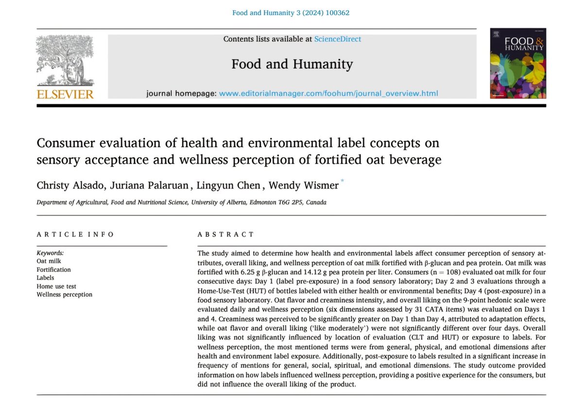 christyalsado's tweet photo. I am happy to share that my 2nd study under my PhD program has been published in Food and Humanity. https://t.co/FJC162upAR
#sensory #sensoryevaluation #consumerscience #oats #oatmilk #plantbasedmilk https://t.co/qqteKU3iyh