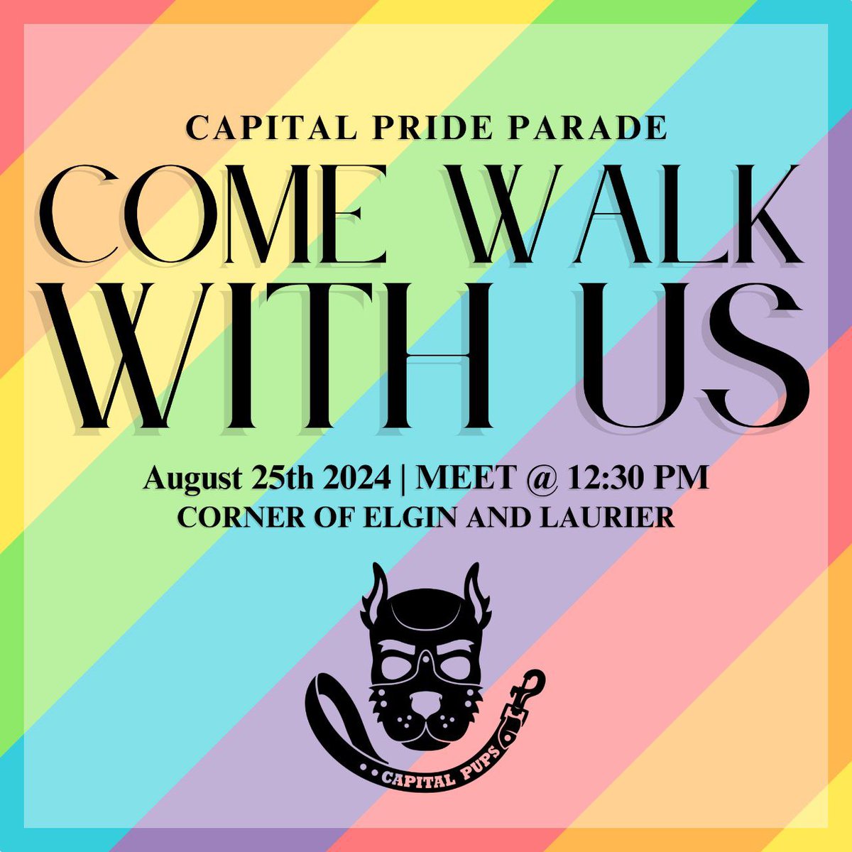 CapitalPups's tweet photo. Want to show your Queer pup pride? Walk with us in the Capital Pride parade! Join us on August 25th at 12:30pm at Elgin and Laurier for some walkies! https://t.co/1Vo6CKPrq8