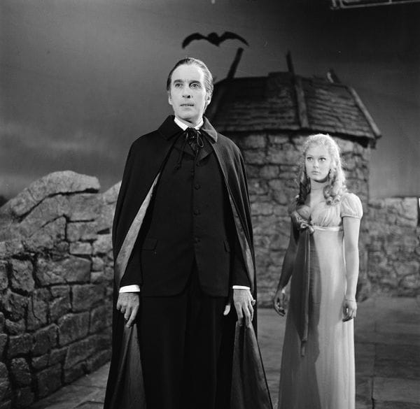 Christopher Lee and Jenny Hanley. Plus big rubber bat.. Scars Of Dracula 1970