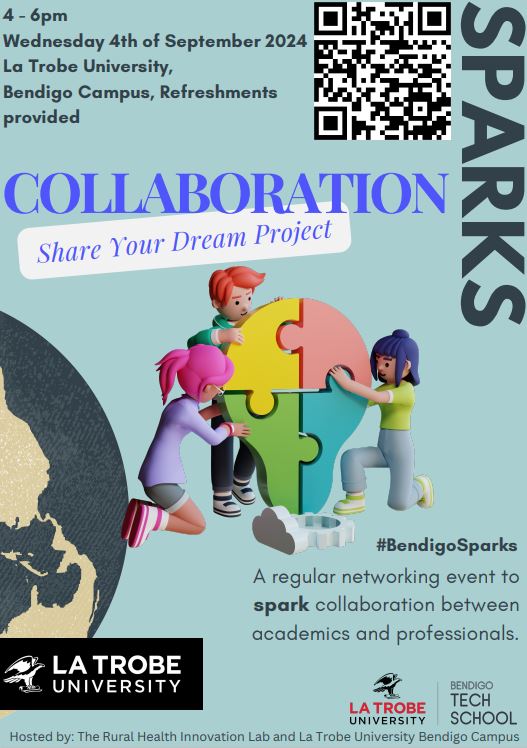 🌟 September SPARKS! - Collaboration: Share Your Dream Project 🌟 Join us on Sept 7th, 4-6 PM at La Trobe Bendigo to connect, share ideas, and collaborate on impactful projects. 🤝Register: lnkd.in/gRrkSKir  #networking #collaboration #LaTrobeRHS <a href="/BendigoTS/">Bendigo Tech School</a> <a href="/bebendigo/">BeBendigo</a>