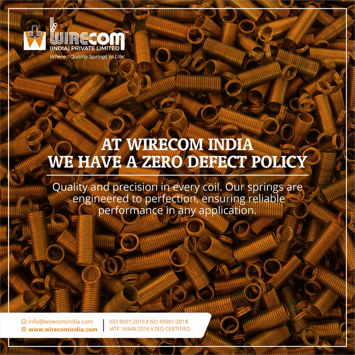 WirecomIndia's tweet image. Wirecom India has Zero Defect Policy with quality and precision in every coil which are engineered to perfection, ensuring reliable performance in any application

#spring #springs #compressionsprings #industrialspring #springmanufacturer #springcoiling #wirecomspring #wirecom