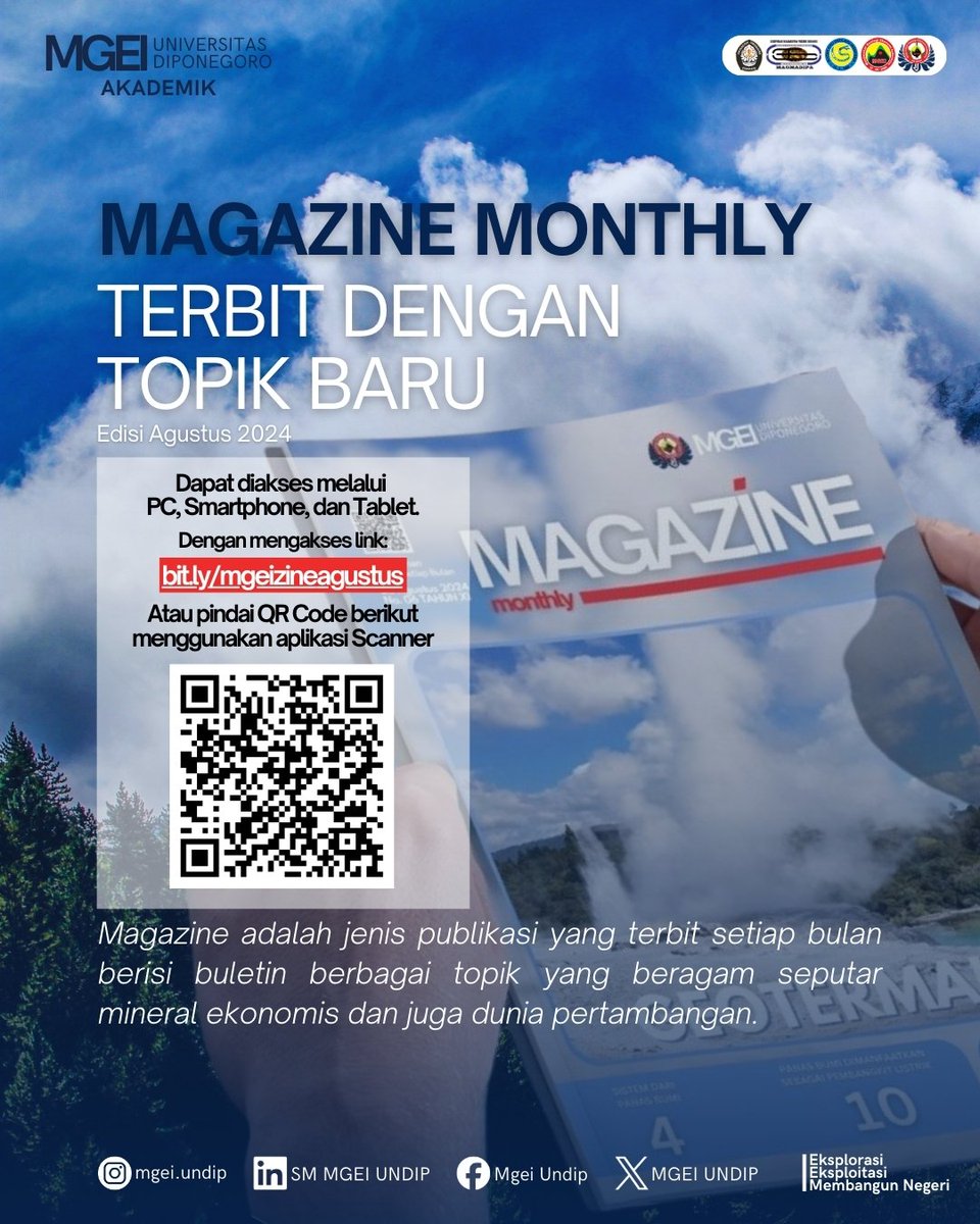 [MAGAZINE: AUGUST EDITION] 

The latest edition of the MGEI Undip Magazine for August 2024. Exploring the uniqueness of geothermal energy. the Earth's heat opens opportunities for sustainable energy solutions.
#MGEI #MGEIUNDIP #MGEI2024
"Eksplorasi, Eksploitasi, Membangun Negeri"