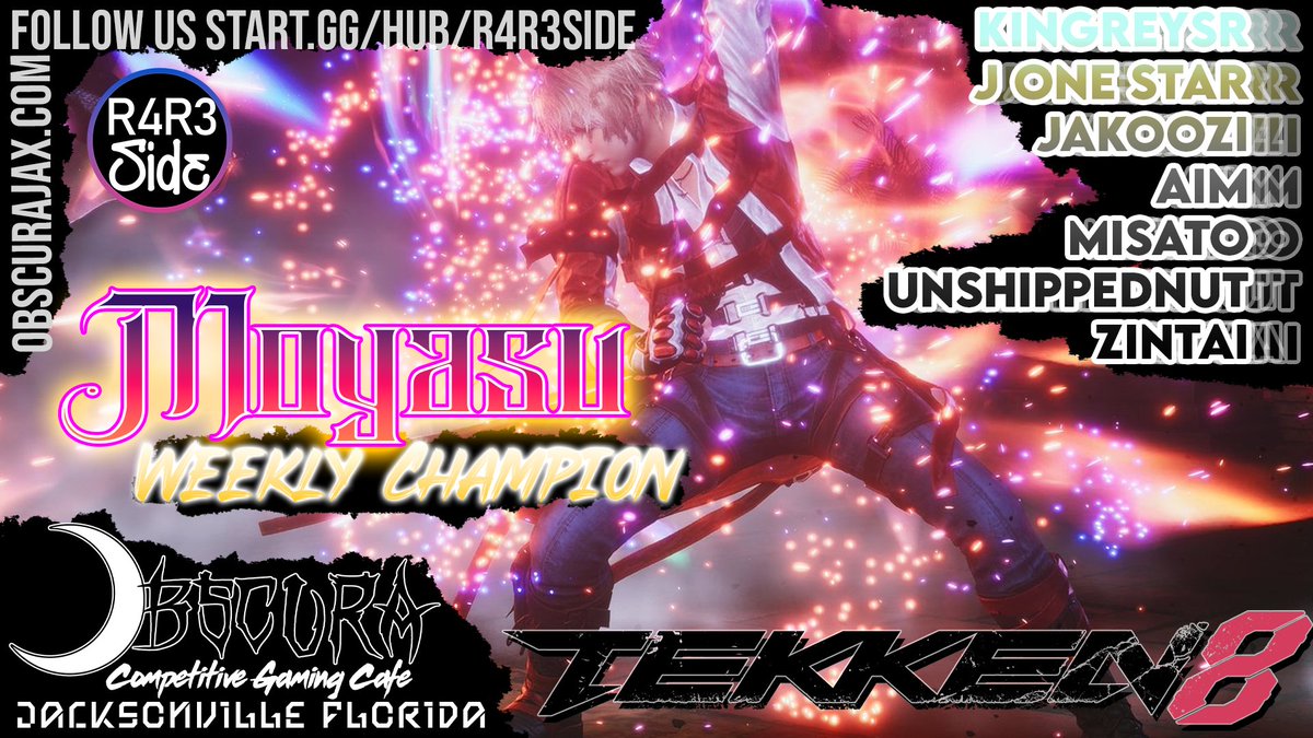 R4R3side's tweet photo. Congrats to @Moyasu_Akai our #TILTEDTuesday Weekly Champion for TEKKEN 8! Thank you everyone for coming out to @ObscuraJAX on a Tuesday and making this offline weekly hype π€π€ https://t.co/2pBOo1BcxU