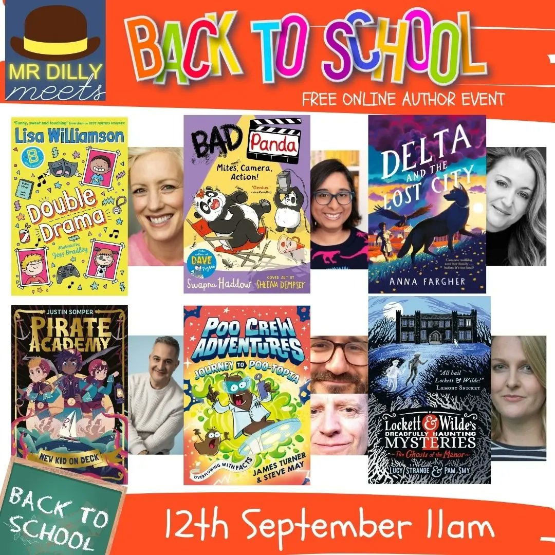 📢 Mr Dilly Meets BACK TO SCHOOL fantabulous free #author event with <a href="/lisa_letters/">Lisa Williamson</a> <a href="/JustinSomper/">Justin Somper</a> <a href="/stevemaythe1st/">Steve May</a> <a href="/eruditebaboon/">James Turner</a>
<a href="/SwapnaHaddow/">Swapna Haddow (book updates)</a> <a href="/theLucyStrange/">Lucy Strange</a> <a href="/AnnaFargher/">Anna Fargher</a> live 12th Sept 11am 
 ➡️ BOOKING NOW tinyurl.com/ydrmr33u

#schools #teachers #kidlit #BookTwitter #books
