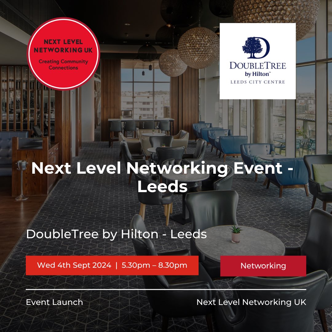 The Sky’s the limit… 🙌

We’re excited to invite you to our upcoming Next Level #Networking #Event - #Leeds!

📆 Wed 4th Sep
⏰ 5.30pm - 8.30pm
📍 <a href="/doubletreeleeds/">DoubleTree by Hilton</a>

📲 For info &amp; to book now, visit: nextlevelconsultancy.co.uk/event/next-lev…

#CreatingCommunityConnections ⭕️
#NextLevelNetworking